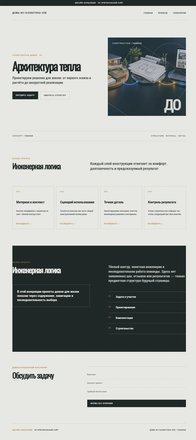 Дизайн-концепция, не оригинальный сайт — ДОМА ИЗ ГАЗОБЕТОНА СПБ — Главная