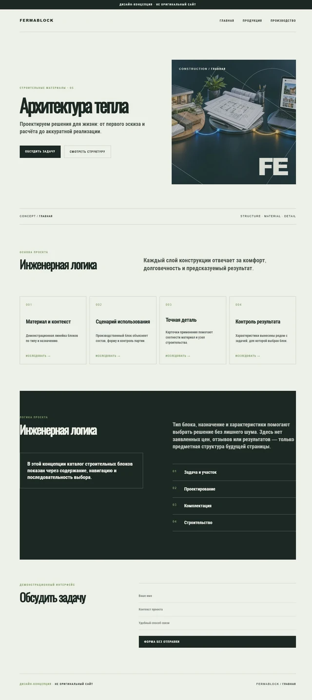 Дизайн-концепция, не оригинальный сайт — FERMABLOCK — Главная