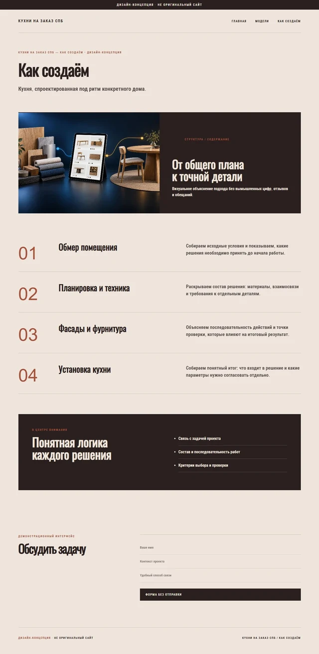 Дизайн-концепция, не оригинальный сайт — КУХНИ НА ЗАКАЗ СПБ — Как создаём
