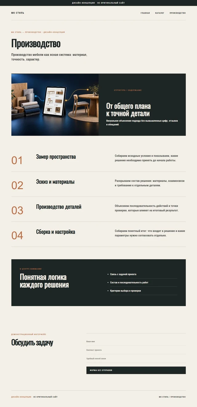 Дизайн-концепция, не оригинальный сайт — МК СТИЛЬ — Производство