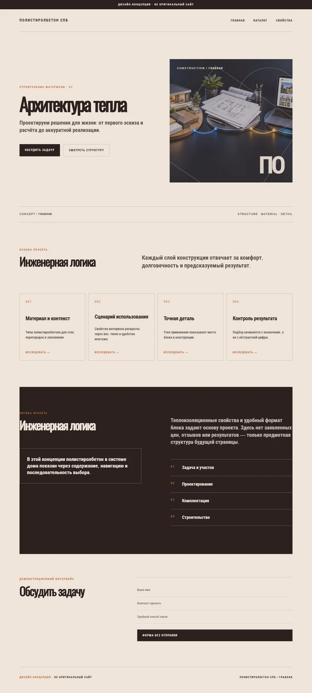 Дизайн-концепция, не оригинальный сайт — ПОЛИСТИРОЛБЕТОН СПБ — Главная