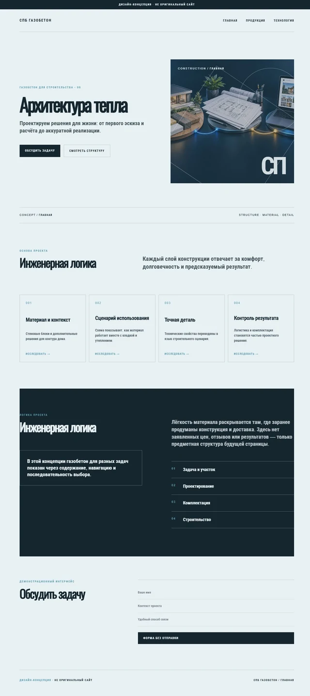 Дизайн-концепция, не оригинальный сайт — СПБ ГАЗОБЕТОН — Главная