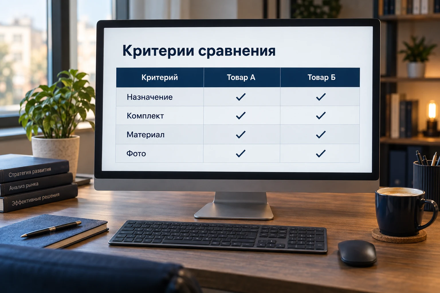 Таблица сравнения товаров по назначению, комплекту, материалу и фото