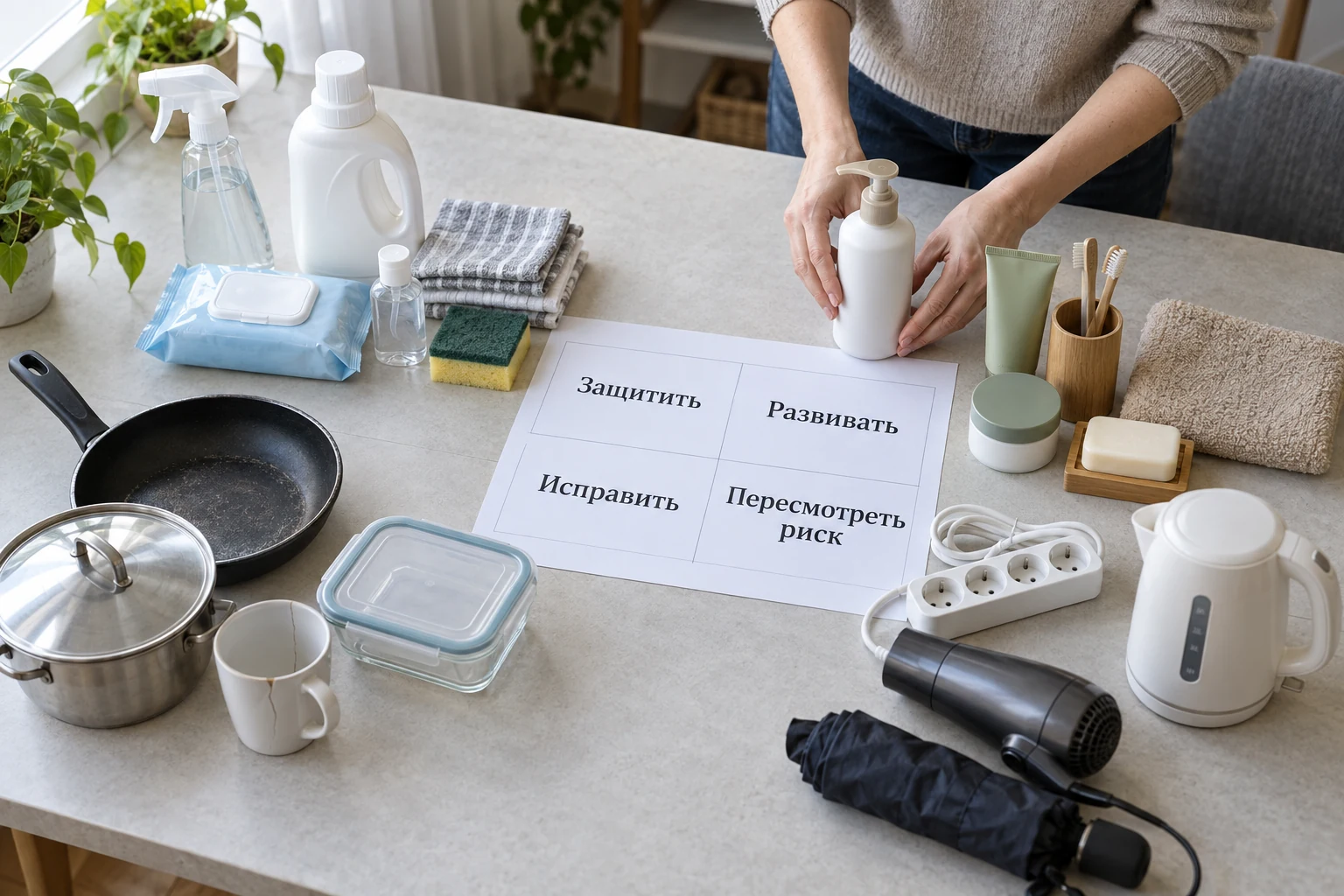 Образцы товаров разложены по четырём группам для определения следующих действий